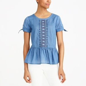 J Crew Factory Light Blue Peplum with Embroidery